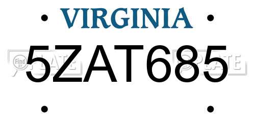 5ZAT685 Virginia License Plate