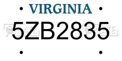 5ZB2835 Virginia License Plate