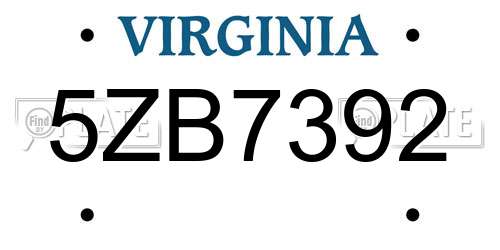 5ZB7392 Virginia License Plate