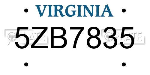 5ZB7835 Virginia License Plate