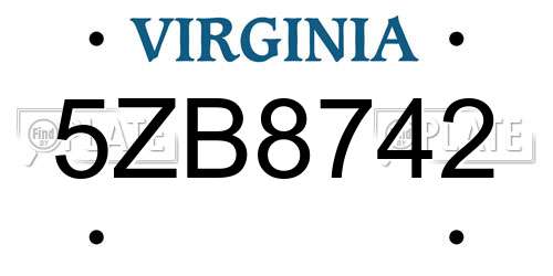 5ZB8742 Virginia License Plate
