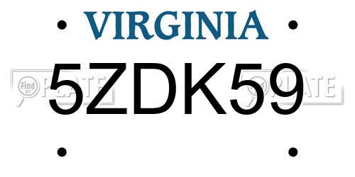5ZDK59 Virginia License Plate
