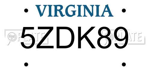 5ZDK89 Virginia License Plate