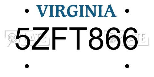 5ZFT866 Virginia License Plate