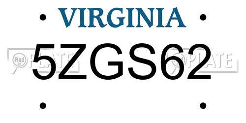 5ZGS62 Virginia License Plate