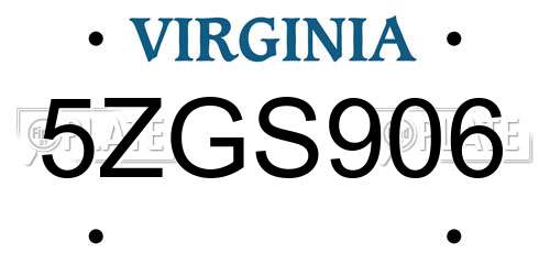 5ZGS906 Virginia License Plate