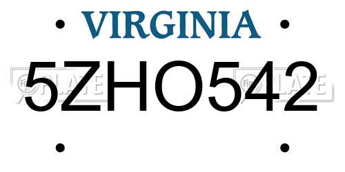 5ZHO542 Virginia License Plate