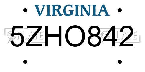 5ZHO842 Virginia License Plate