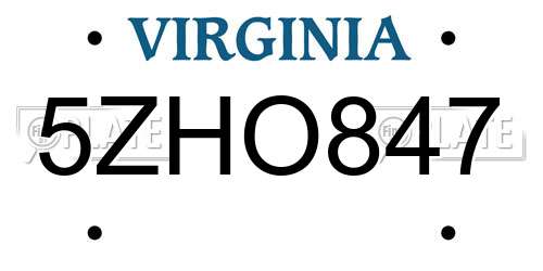 5ZHO847 Virginia License Plate