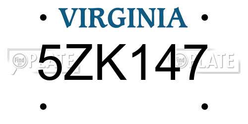5ZK147 Virginia License Plate
