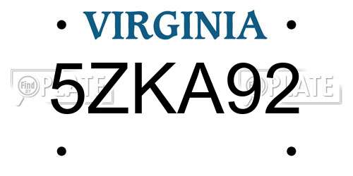 5ZKA92 Virginia License Plate