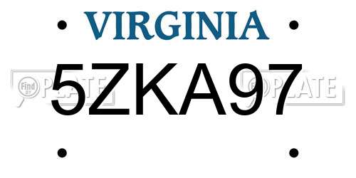 5ZKA97 Virginia License Plate