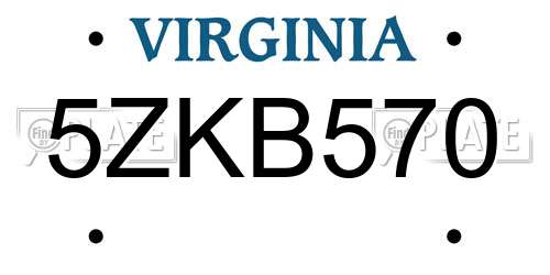 5ZKB570 Virginia License Plate