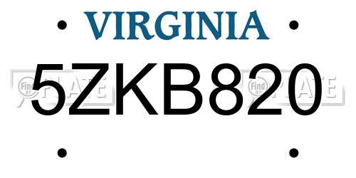 5ZKB820 Virginia License Plate