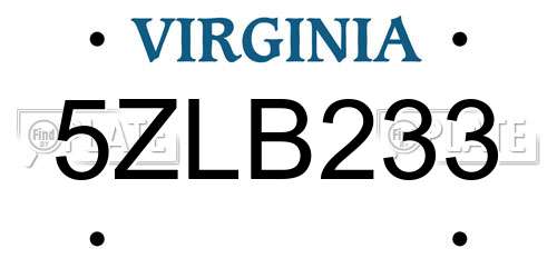 5ZLB233 Virginia License Plate