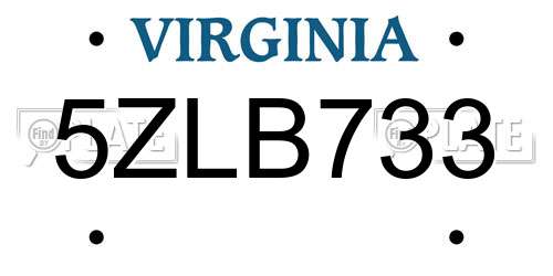 5ZLB733 Virginia License Plate