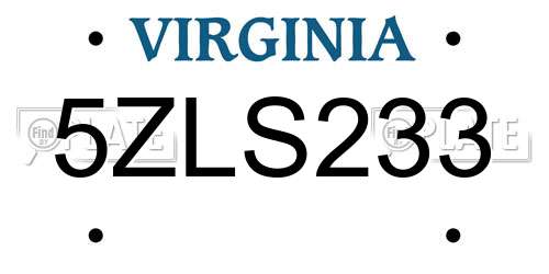 5ZLS233 Virginia License Plate