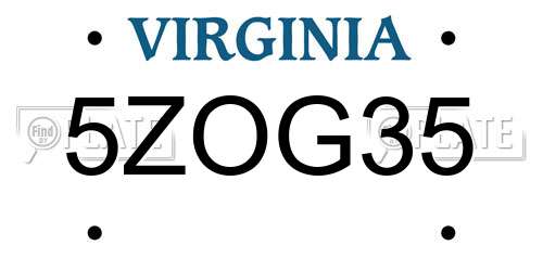 5ZOG35 Virginia License Plate