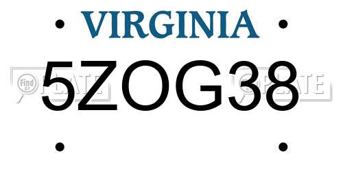 5ZOG38 Virginia License Plate