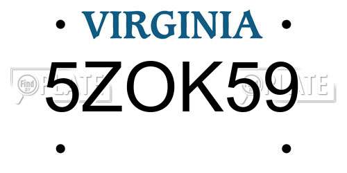 5ZOK59 Virginia License Plate