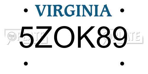 5ZOK89 Virginia License Plate