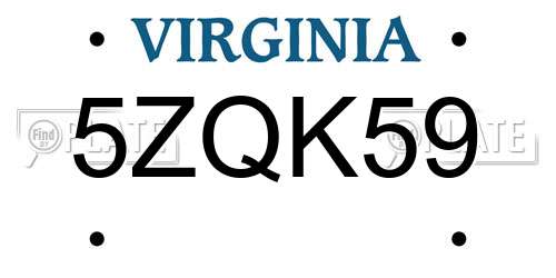 5ZQK59 Virginia License Plate