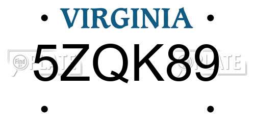 5ZQK89 Virginia License Plate