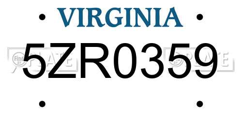 5ZR0359 Virginia License Plate