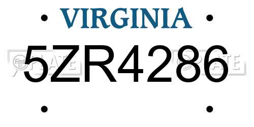 5ZR4286 Virginia License Plate