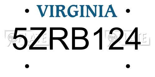 5ZRB124 Virginia License Plate