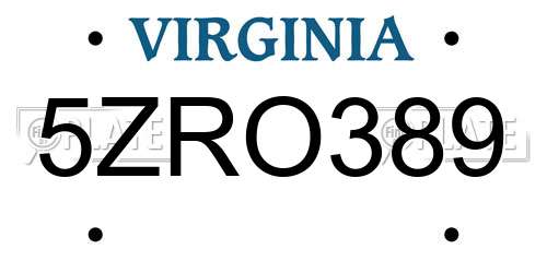 5ZRO389 Virginia License Plate