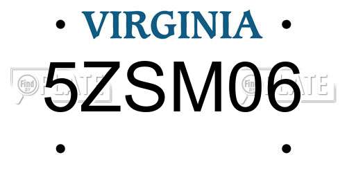 5ZSM06 Virginia License Plate