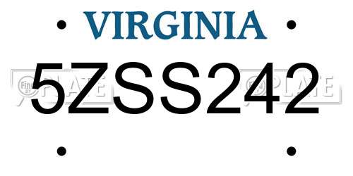 5ZSS242 Virginia License Plate