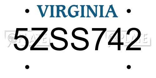 5ZSS742 Virginia License Plate