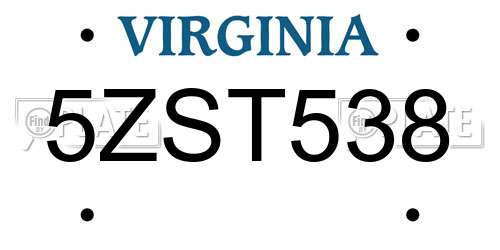 5ZST538 Virginia License Plate