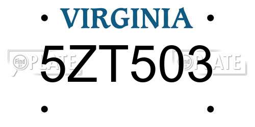 5ZT503 Virginia License Plate
