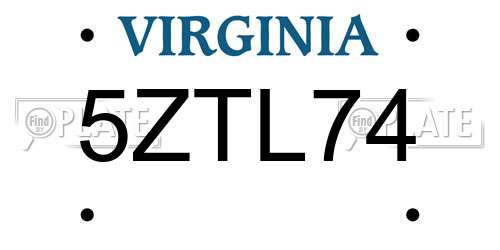 5ZTL74 Virginia License Plate