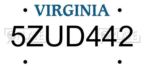 5ZUD442 Virginia License Plate