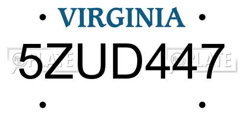 5ZUD447 Virginia License Plate