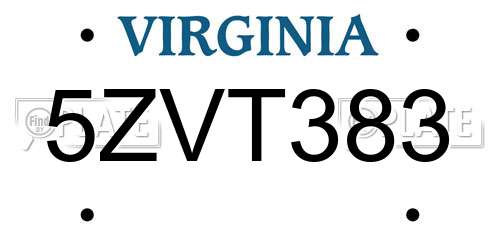 5ZVT383 Virginia License Plate