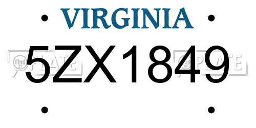 5ZX1849 Virginia License Plate