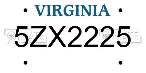 5ZX2225 Virginia License Plate