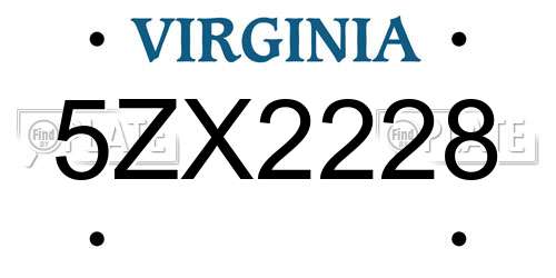 5ZX2228 Virginia License Plate