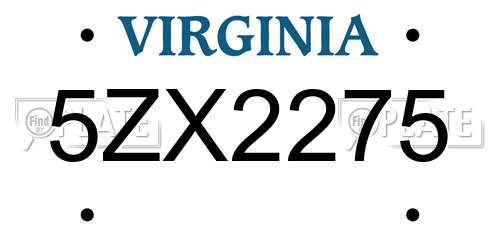 5ZX2275 Virginia License Plate