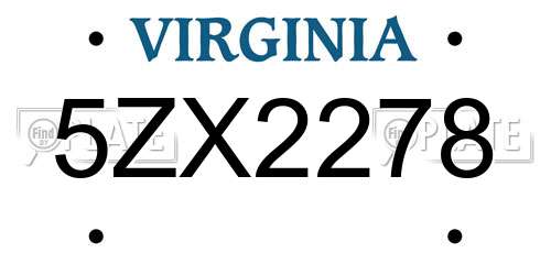 5ZX2278 Virginia License Plate