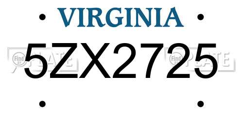 5ZX2725 Virginia License Plate