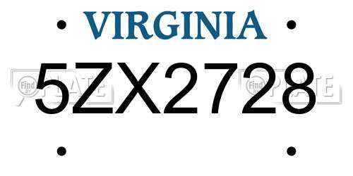 5ZX2728 Virginia License Plate