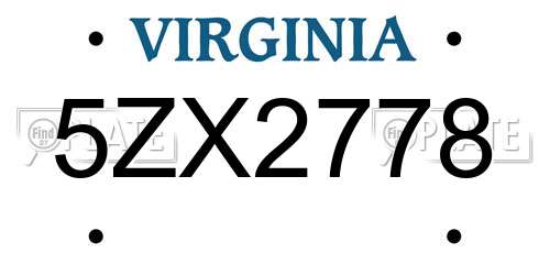 5ZX2778 Virginia License Plate