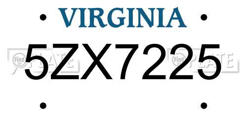 5ZX7225 Virginia License Plate