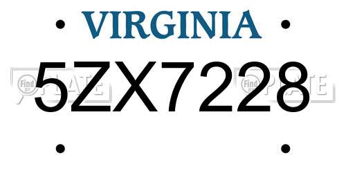 5ZX7228 Virginia License Plate